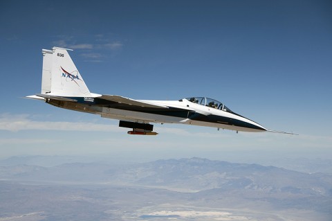 NASA Dryden’s F-15B research testbed aircraft flew the CCIE experimental jet engine inlet to speeds up to Mach 1.74, or about 1.7 times the speed of sound. (NASA / Jim Ross) NASA Dryden’s F-15B research testbed aircraft flew the CCIE experimental jet engine inlet to speeds up to Mach 1.74, or about 1.7 times the speed of sound. (NASA / Jim Ross)