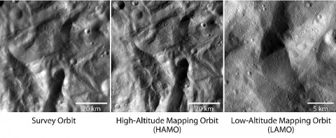 NASA's Dawn spacecraft has spiraled closer and closer to the surface of the giant asteroid Vesta. (Image credit: NASA/JPL-Caltech/UCLA/MPS/DLR)