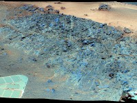 'Greeley Haven' Site for Opportunity's Fifth Martian Winter (False Color): This mosaic was acquired by the Mars Exploration Rover Opportunity's Panoramic Camera (Pancam) on Sol 2793 (Dec. 2nd, 2011). (Image credit: NASA/JPL-Caltech/Cornell/Arizona State Univ.)