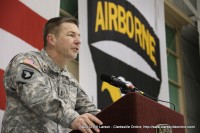 Maj. Gen. James McConville, Commander of the 101st Airborne Division address the soldiers and their families