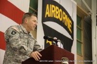 Maj. Gen. James McConville, Commander of the 101st Airborne Division addresses the returning soldiers and their families