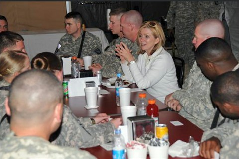 Congressman Marsha Blackburn has lunch with men and women of the 101st Airborne in Afghanistan (Photo courtesy of the 101st Airborne Division)