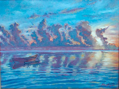 Clouds play a vital role in Earth's energy balance, cooling or warming Earth's surface depending on their type. This painting, "Cumulus Congestus," by JPL's Graeme Stephens, principal investigator of NASA's CloudSat mission, depicts cumulus clouds, which transport energy away from Earth's surface. (Image credit: Graeme Stephens) Clouds play a vital role in Earth's energy balance, cooling or warming Earth's surface depending on their type. This painting, "Cumulus Congestus," by JPL's Graeme Stephens, principal investigator of NASA's CloudSat mission, depicts cumulus clouds, which transport energy away from Earth's surface. (Image credit: Graeme Stephens)