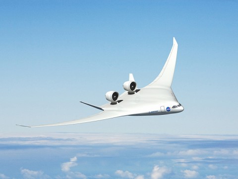 The Boeing Company's advanced design concept is a variation on the extremely aerodynamic hybrid wing body. (Image credit: NASA/Boeing) The Boeing Company's advanced design concept is a variation on the extremely aerodynamic hybrid wing body. (Image credit: NASA/Boeing)
