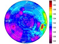 New modeling shows that, under present conditions, Vesta’s polar regions are cold enough (less than about 145 kelvins) to sustain water ice for billions of years, as this map of average surface temperature around the asteroid’s south pole indicates. (Image credit: NASA/GSFC/UMBC)