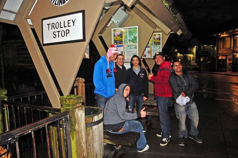 Strike single Soldiers from 1st Battalion, 320th Field Artillery Regiment, 2nd Brigade Combat Team, 101st Airborne Division (Air Assault) and Strike’s Headquarters and Headquarters Company, wait for the Gatlinburg Trolley after visiting the Ripley’s Aquarium of the Smokies in Gatlinburg, TN, Jan. 21st. Gatlinburg offers provided an array of activities for the Strike singles as they bonded outside the gates of Fort Campbell, KY. (U.S. Army photo by Sgt. Joe Padula, 2nd BCT PAO, 101st Abn. Div.)