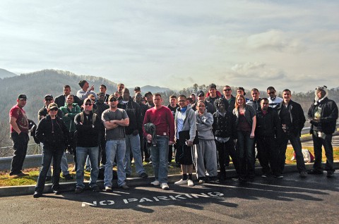 Strike single Soldiers from 1st Battalion, 320th Field Artillery Regiment, 2nd Brigade Combat Team, 101st Airborne Division (Air Assault) and Strike’s Headquarters and Headquarters Company, pose for a picture in front of the Smokey Mountains in Gatlinburg, Tn., Jan. 22nd. The retreat provided guidance for the Strike singles and offered bonding time outside of Fort Campbell, KY. (U.S. Army photo by Sgt. Joe Padula, 2nd BCT PAO, 101st Abn. Div.)