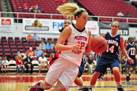 Senior Whitney Hanley recorded her season's first double-double in the Lady Govs loss to UT Martin, Wednesday. Austin Peay Women's Basketball.