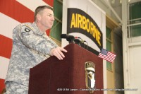 Maj. Gen. James McConville, Commander of the 101st Airborne Division addresses the returning soldiers and their families