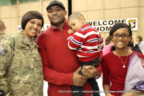 CWO Phillip King and his children are reunited with his wife CWO Keona King who just returned from Afghanistan 