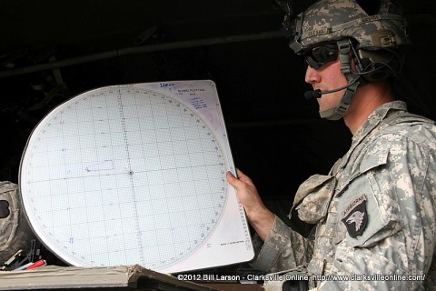 Sgt. Glebus holds up the Safety Fan Chart