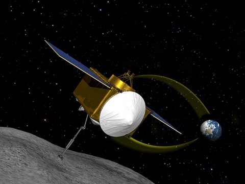 This conceptual art shows OSIRIS-REx as it rendezvous with an asteroid. (Credit: NASA/University of Arizona)