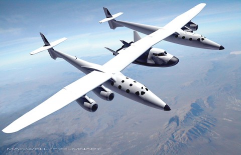 This is an artist's conception of Sierra Nevada's flight test vehicle and a Virgin Galactic White Knight 2 carrier aircraft during a captive carry test. (Image credit: Sierra Nevada Corp.)