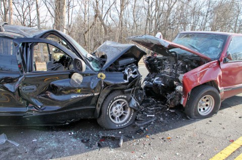 Dodge Durango has a head on collision with a GMC Sierra on Madison street early Thursday morning. (Photo by CPD-Jim Knoll)