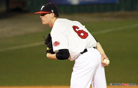 Sophomore Ryan Quick suffered his fourth no-decision despite limiting Ohio State to three runs over seven innings in Friday's 13-inning loss. Austin Peay Baseball. (Courtesy: Brittney Sparn/APSU Sports Information)