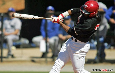 Right fielder Rolando Gautier's fourth-inning grand slam gave the Govs a lead they would not relinquish in Friday night's victory against UT Martin. Austin Peay Baseball. (Courtesy: Keith Dorris/Dorris Photography)