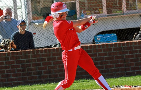 Red-shirt junior Jessica Ryan homered in both games of the doubleheader versus Eastern Kentucky. Austin Peay Softball.  (Courtesy: Austin Peay Sports Information)