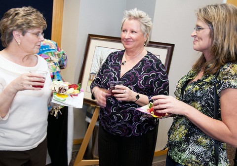 Congratulating Dr. Linda Sitton are Dr. Carlette Hardin, dean of the Austin Peay State University College of Education, left, and Tabitha Parker, former student of Sitton's, right. (Photo by Beth Liggett/APSU Public Relations and Marketing)