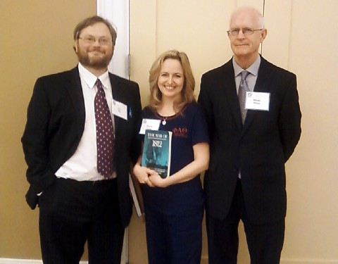 Dr. Kristofer Ray, APSU assistant professor of history, Deanna Carter, APSU graduate student, and Dr. Donald Hickey, Wayne State College professor of history, meet at the Tennessee, the Atlantic World and the War of 1812 symposium in Nashville. 