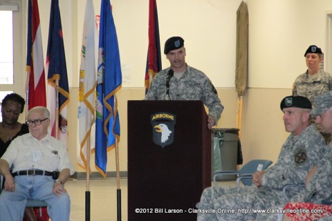 Col. Royar, the Commander of the 159th addressing the assembled soldiers and family members Col. Royar, the Commander of the 159th addressing the assembled soldiers and family members