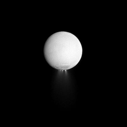 On March 27th, 2012, Cassini flew just 46 miles above the south pole of Enceladus--and right through the spewing plumes. (Credit: NASA/JPL/Space Science Institute) On March 27th, 2012, Cassini flew just 46 miles above the south pole of Enceladus--and right through the spewing plumes. (Credit: NASA/JPL/Space Science Institute)