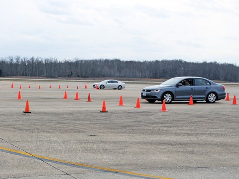Soldiers with the 716th Military Police Battalion, 101st Sustainment Brigade, prepare to negotiate a driving obstacle on Saber Army Airfield as part of their Law Enforcement Training Seminar. (Courtesy Photo)