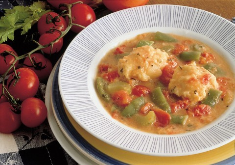 Tomato Vegetable Stew with Cheddar Cheese Dumpling