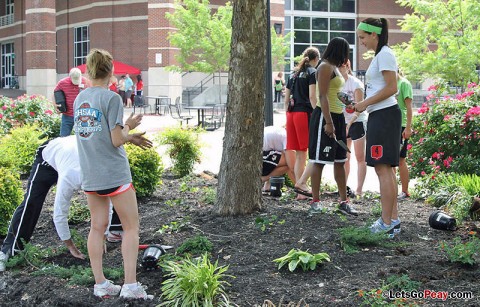 Austin Peay Lady Govs Basketball players participate in Plant the Campus Red Wednesday. (Courtesy: Austin Peay Sports Information)