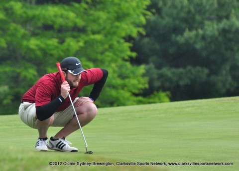 Josh Black sizes up a putt during the final round of the First Advantage Two Man Tri-Fecta at Cole Park Sunday.