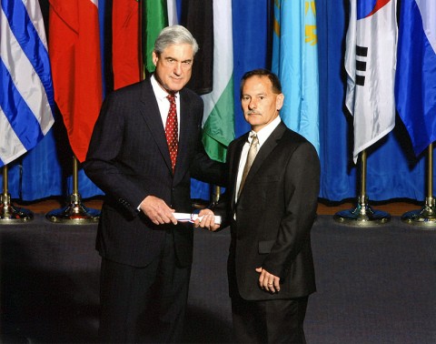 Clarksville Police Deputy Chief Gray with FBI Director Robert Mueller III.