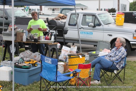 A barbecue team preparing for today's BBQ Cook Off.