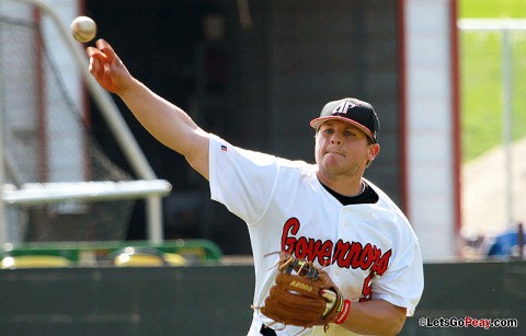 Third baseman Greg Bachman had four hits and four RBI in the Govs OVC-clinching win at Tennessee Tech, Saturday. Austin Peay Baseball. (Courtesy: Brittney Sparn/APSU Sports Information)