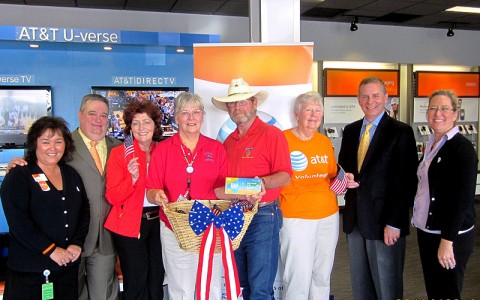 From left: Cathy Russell, AT&T; Bryan Klamer, AT&T; Kathy Sager, AT&T; Mary and David Ross, Operation Stand Down; Lynn Peeling, AT&T; Rep. Joe Pitts; Sue Tronnes, AT&T Pioneer.