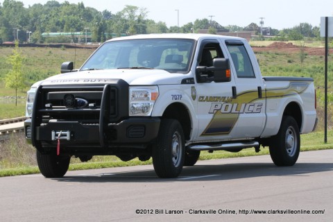 A Clarksville Police Department vehicle at Liberty Park on opening day