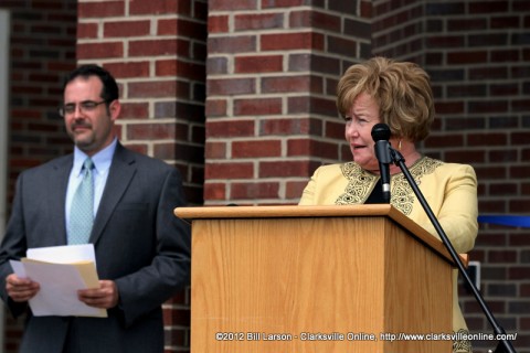 Montgomery County Mayor Carolyn Bowers addresses the crowd