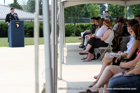 Maj. Gen. James C. McConnell, the Commander of the 101st Airborne Division (Air Assault) addresses the audience