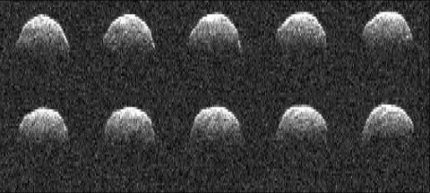 These series of radar images of asteroid 1999 RQ36 were obtained by NASA's Deep Space Network antenna in Goldstone, CA on Sept 23rd, 1999. (Image credit: NASA/JPL-Caltech)