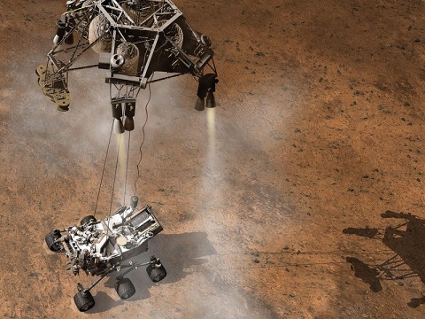 Curiosity, the big rover of This artist's concept depicts the moment that NASA's Curiosity rover touches down onto the Martian surface. (Image credit: NASA/JPL-Caltech)