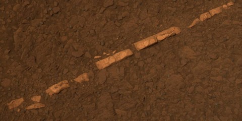 This color view of a mineral vein called "Homestake" comes from the panoramic camera (Pancam) on NASA's Mars Exploration Rover Opportunity. The vein is about the width of a thumb and about 18 inches (45 centimeters) long. (Image Credit: NASA/JPL-Caltech/Cornell/ASU )