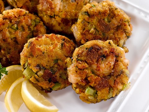 Sweet Cornbread Shrimp Cakes with Mango Salsa