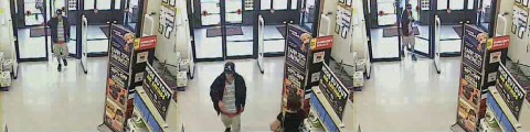 Photos of the robbery suspect from the Big Lots security cameras.