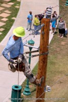 A Lineman looks down at the spectators A Lineman looks down at the spectators
