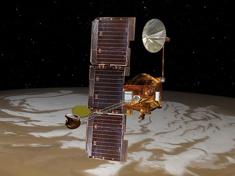 NASA's Mars Odyssey spacecraft passes above Mars' south pole in this artist's concept illustration. The spacecraft has been orbiting Mars since October 24th, 2001. (Image credit: NASA/JPL) NASA's Mars Odyssey spacecraft passes above Mars' south pole in this artist's concept illustration. The spacecraft has been orbiting Mars since October 24th, 2001. (Image credit: NASA/JPL)