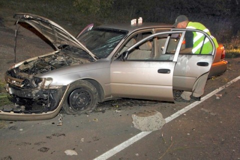 Toyota Corolla that crashed on Ashland City Road early Tuesday Morning. (Photo by CPD-Jim Knoll)