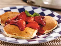 Chocolate Chip Pancakes with Mixed Berry Sauce