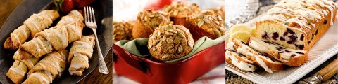 Cinnamon Sugar Pastries, Loaded Honey Bran Muffins and Lemon Blueberry Cream Cake