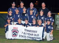 Clarksville National wins State Tournament. Pictured from L-R. (First row) Ashton Hams, Lawrence Jennings, Patton Samuels, Ryan Murphy, Blake Greathouse, Logan Blackmon. (Second row) Caleb Bowman, Collin Pedigo, Cameron Greathouse, Watson Persinger, Connor Doughty, Bennett Mobley. (Back row) Coaches: Scott Samuels, Jimmy Blackmon (head coach), Lee Pedigo, Tony Hams.