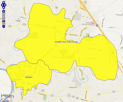 Map of the area affected by the power outage. 