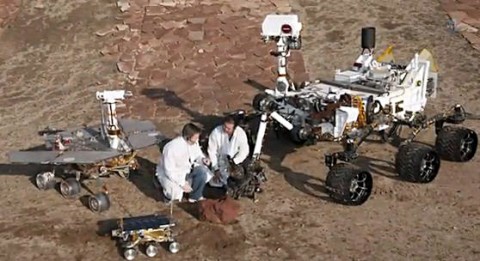 Three generations of Mars rovers. Curiosity (pictured right) is more massive than its predecessors, which is why NASA had to develop an innovative landing system. 