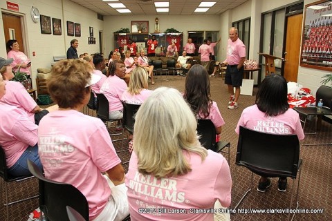 APSU Head Football Coach Rick Christophel speaks at the Women's Football Clinic on Saturday